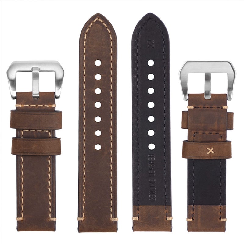 EACHE Mens Watch Band, 20mm Crazy Horse Genuine Leather Handmade Watchband,Watch Straps in Dark Brown-Silver Hardware - Image 4
